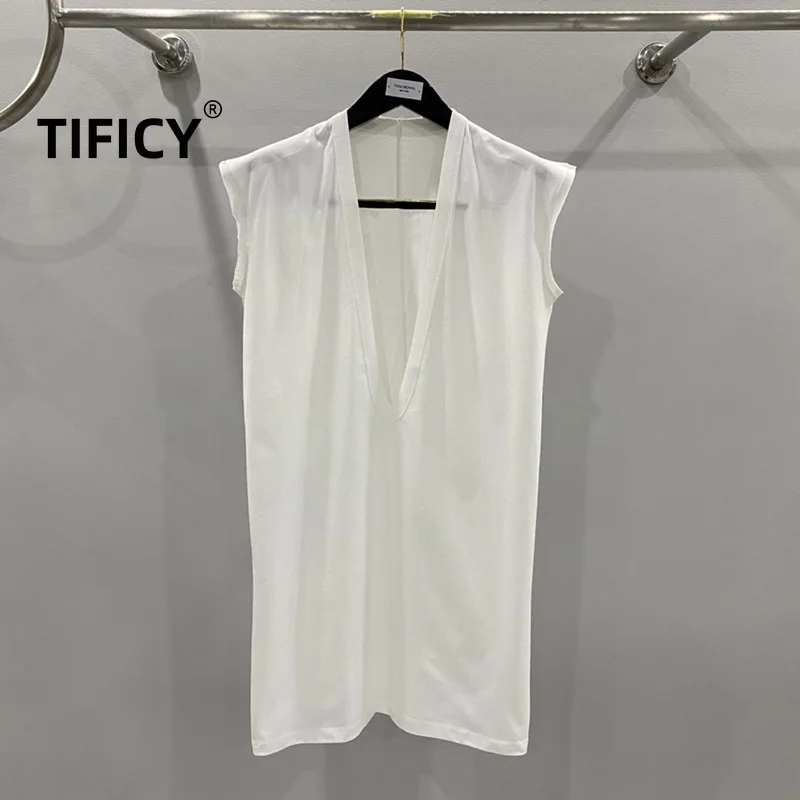 TIFICY High Street Cotton Tee Men's Spring/Summer New Style Big V-neck Dark Knitted Sleeveless Tank Vest Couple's Same Top