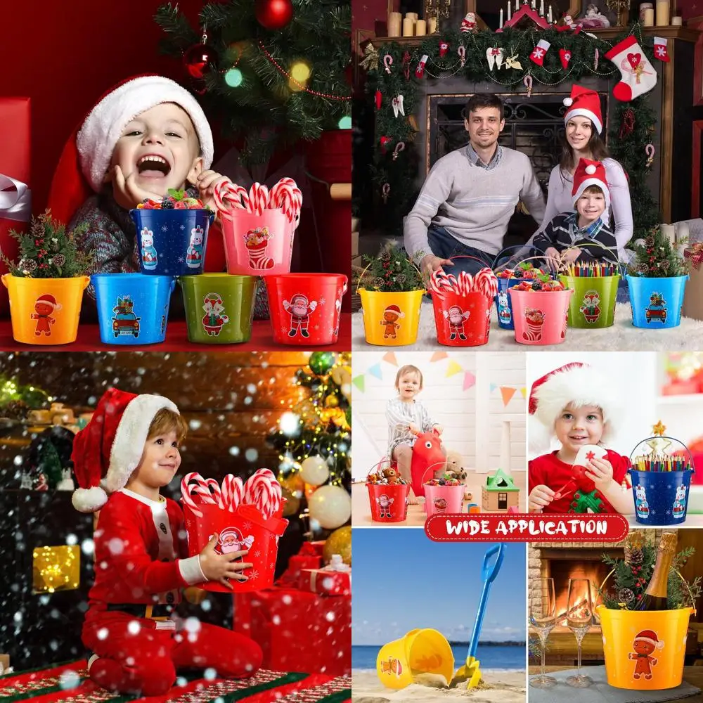 

Christmas Plastic Handled Buckets, 24-Pack, 5.71x4.53x4.53, Ideal for Holiday Decor, Candy, Toys, and More