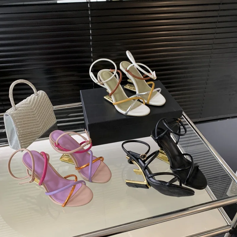 

Sandals 2026 irregular heel women's shoes with colorful cross band color matching temperament high heels women's sandals