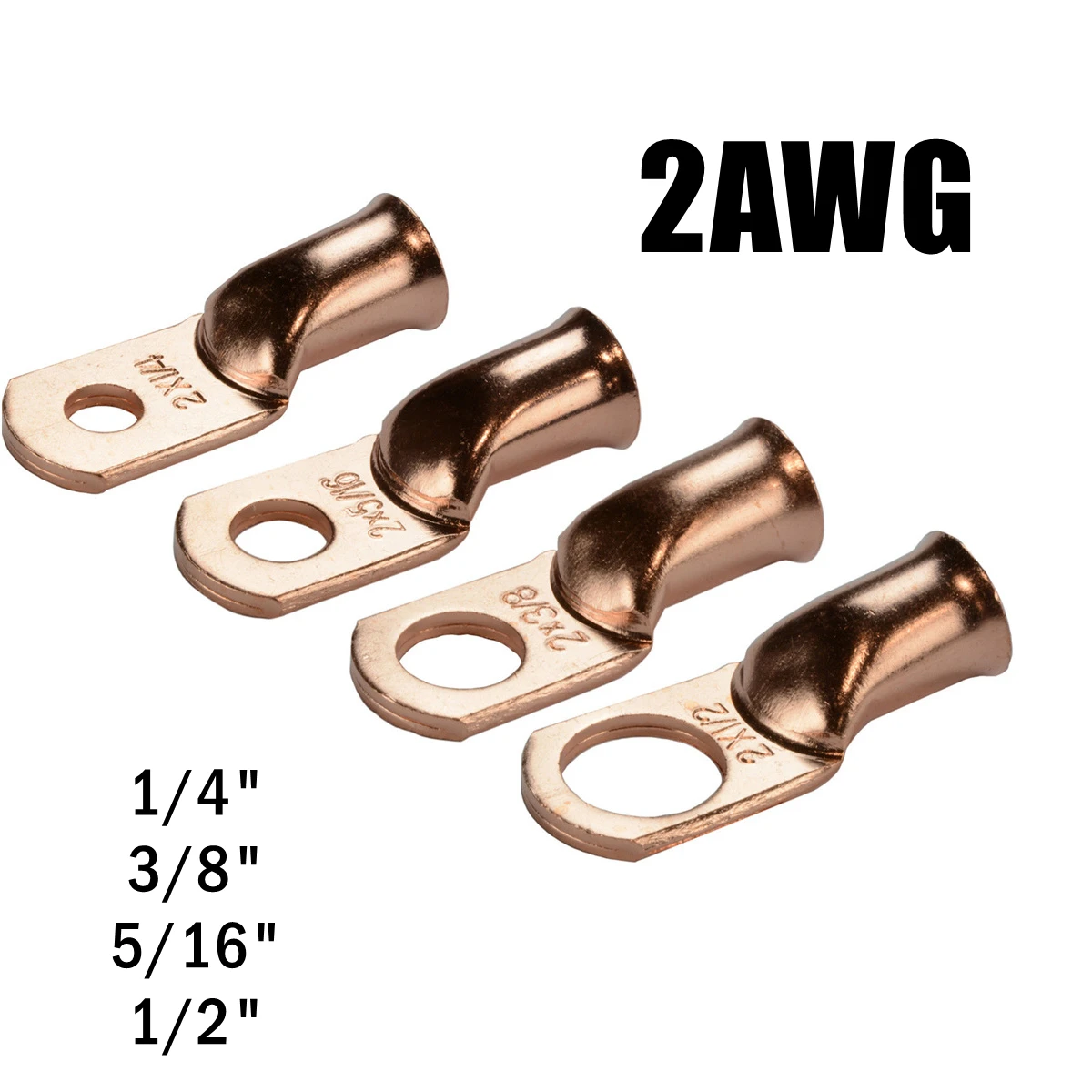 10/25Pcs 2AWG Electrical Wire Ring Connectors Copper Tube Lug Battery Starter Cable Welding Crimp Terminals