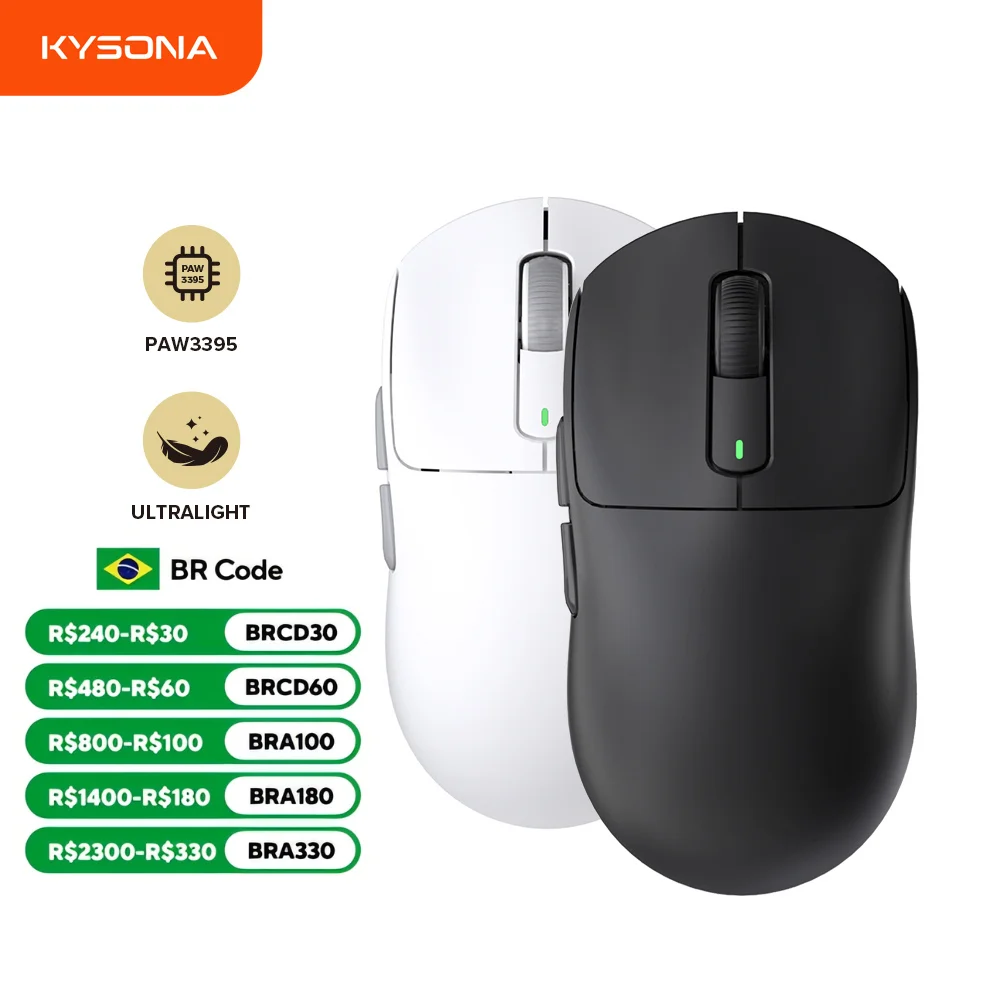 

Kysona M600 PAW3395 Wireless Bluetooth Gaming Esports Mouse 55g 26000DPI 6 Buttons Optical PAM3395 Computer Mice For Laptop PC