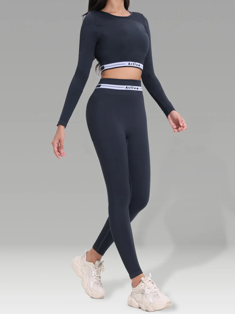 

Бесшовный комплект для йоги, леггинсы с высокой талией для упражнений, фитнеса, подъема бедер, леггинсы с длинными рукавами для фитнеса, фитнеса, комплект для женщин