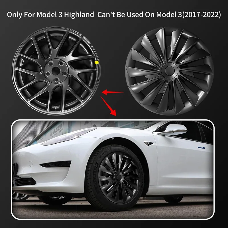 4PCS Car HubCap For Tesla Model 3 Highland 2024 Performance Replacement Wheel Cap Automobile Full Rim Cover 18 Inch Accessories