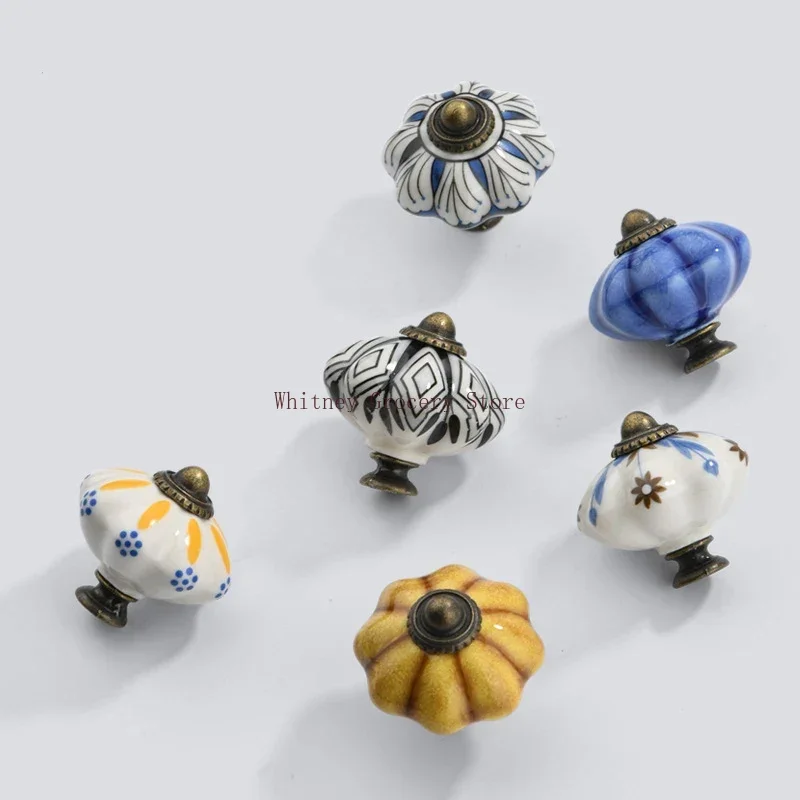 Ceramic Drawer Handle Single Hole European Cabinet Door Small Handle Round Ethnic Style Color Wardrobe Door Handle