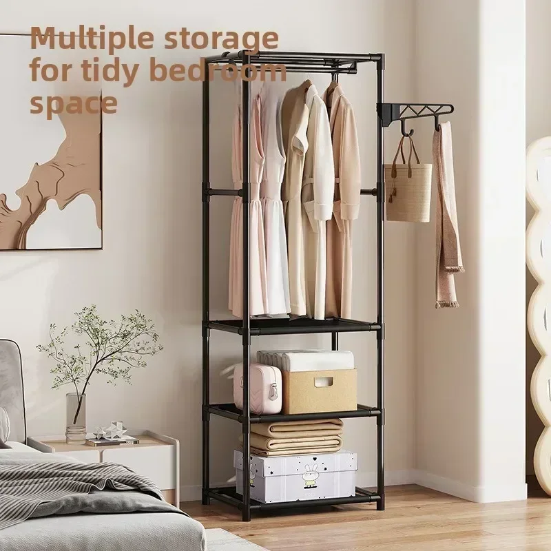 New model Simple three-row multi-functional storage hanger household bedroom floor rack coat rack