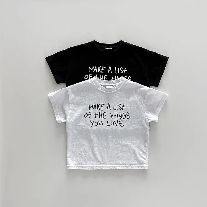 Boys Girls Baby Letters, Versatile Black and White Short Sleeved T-shirt Children's Clothing Summer Top for Infants and Toddlers