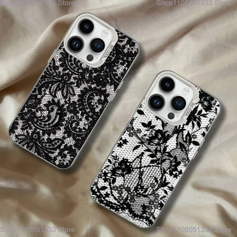 

Vintage Lace Phone Case For iPhone 16,15,14,13,12,11,Pro,XS,Max,Plus,Mini,SE White Candy Matte Shockproof Cover