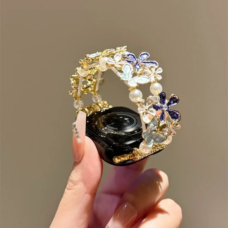 

Роскошный ремешок с цветочной бабочкой неправильной формы для Apple Watch 8 49 9 7 SE 6, женский браслет на запястье для iWatch 45 42 44 40 41 38