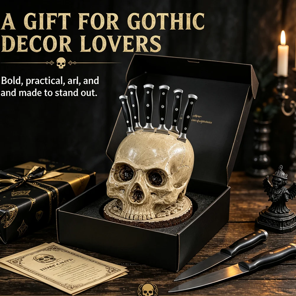 Skull Resin For Cutlery Organizer for Forks Spoons Knives Gothic Kitchen Accessory with Functional Design and Non-Slip