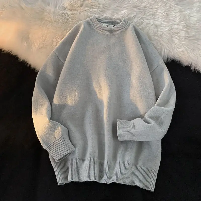 2023 Autumn and Winter Hong Kong Style Simple and Versatile Solid Round Neck Trend Loose Oversize Underlay Thick Men's Sweater