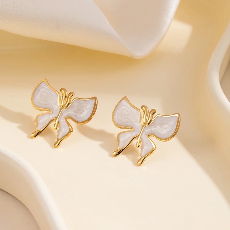 ANENJERY 316L Stainless Steel Drop Oil Butterfly Stud Earrings For Women Delicate Elegant Vintage French Jewelry Gifts Wholesale