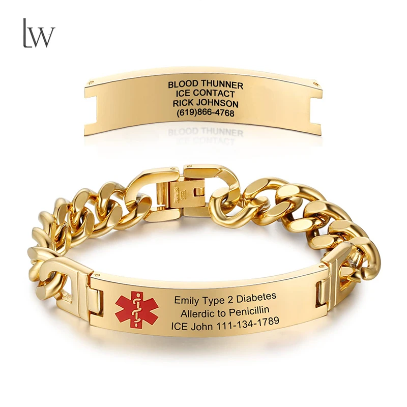 

Custom Medical ID Bracelet for Men Women Custom Engraved Silicone Strap Comfort Fit Medical Alert Waterproof Bracelet for Sports