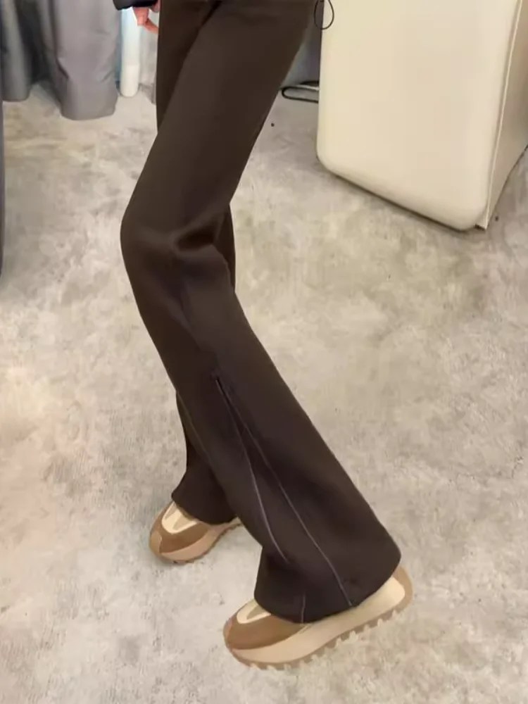 

Утепленные флисовые женские брюки с высокой талией, прямые, повседневные, весна 2026, утягивающие, универсальные, расклешенные, для офиса