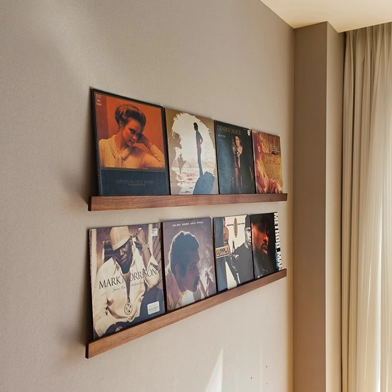 Vinyl Record Display Shelf Wall Mounted LP Storage Rack Black Walnut Album Stand Record Holder Turntable Storage Solution