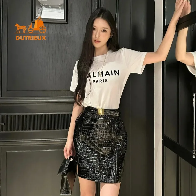 New Winter Genuine Leather Women Skirt High-grade Sheepskin Crocodile Pattern High Waist Hip Elegant Cowhide Short Skirt Travel