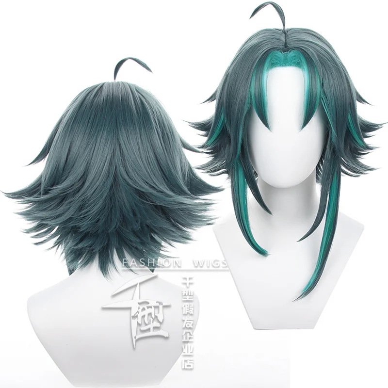 

Game Genshin Impact Xiao Cosplay Wig Green Short Hair Heat Resistant Synthetic Halloween Party Accessories Props