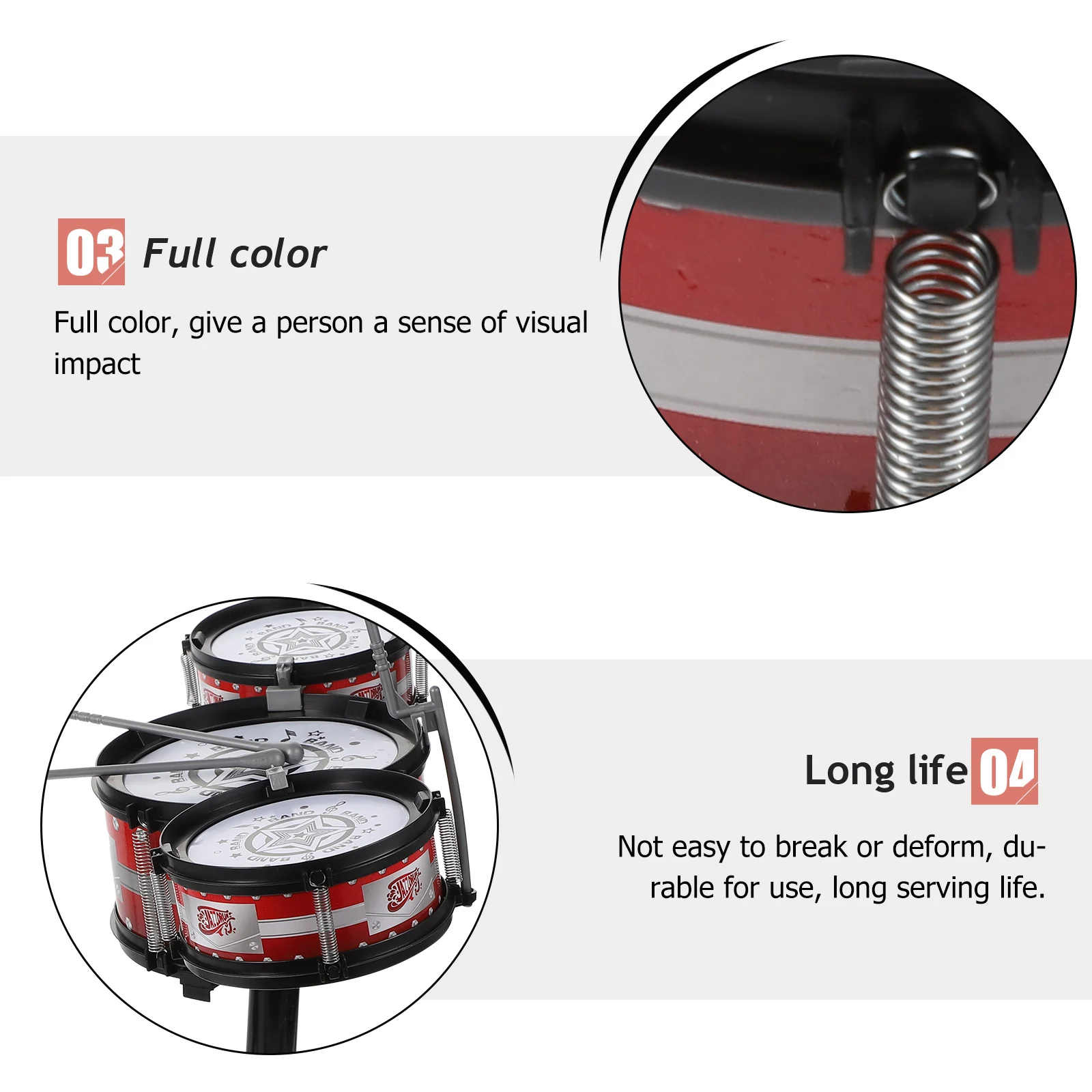 1 set di batteria per bambini, colori assortiti, strumento musicale educativo, baby shower, regalo di compleanno di Natale, giocattolo per batteria musicale