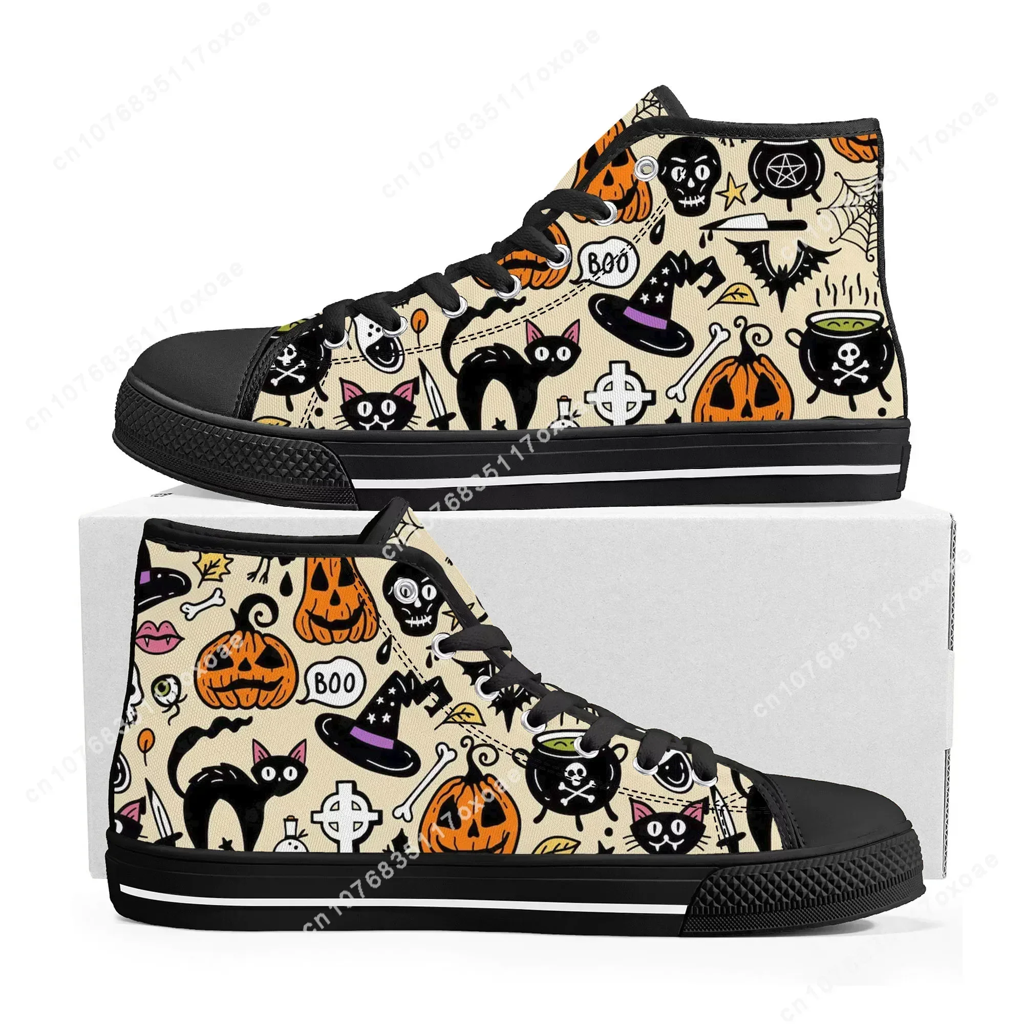 Halloween Gift High Top Sneakers Mens Womens Teenager High Quality Spooky Lantern Pumpkin Canvas Sneaker Shoe Custom Shoes