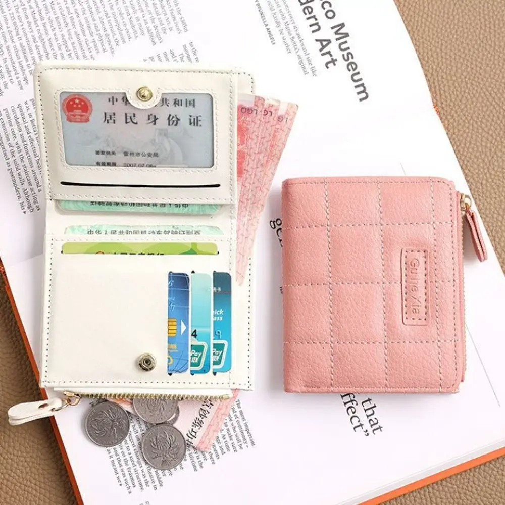 Модный женский короткий кошелек из искусственной кожи в клетку с несколькими держателями для карт, маленький кошелек на молнии