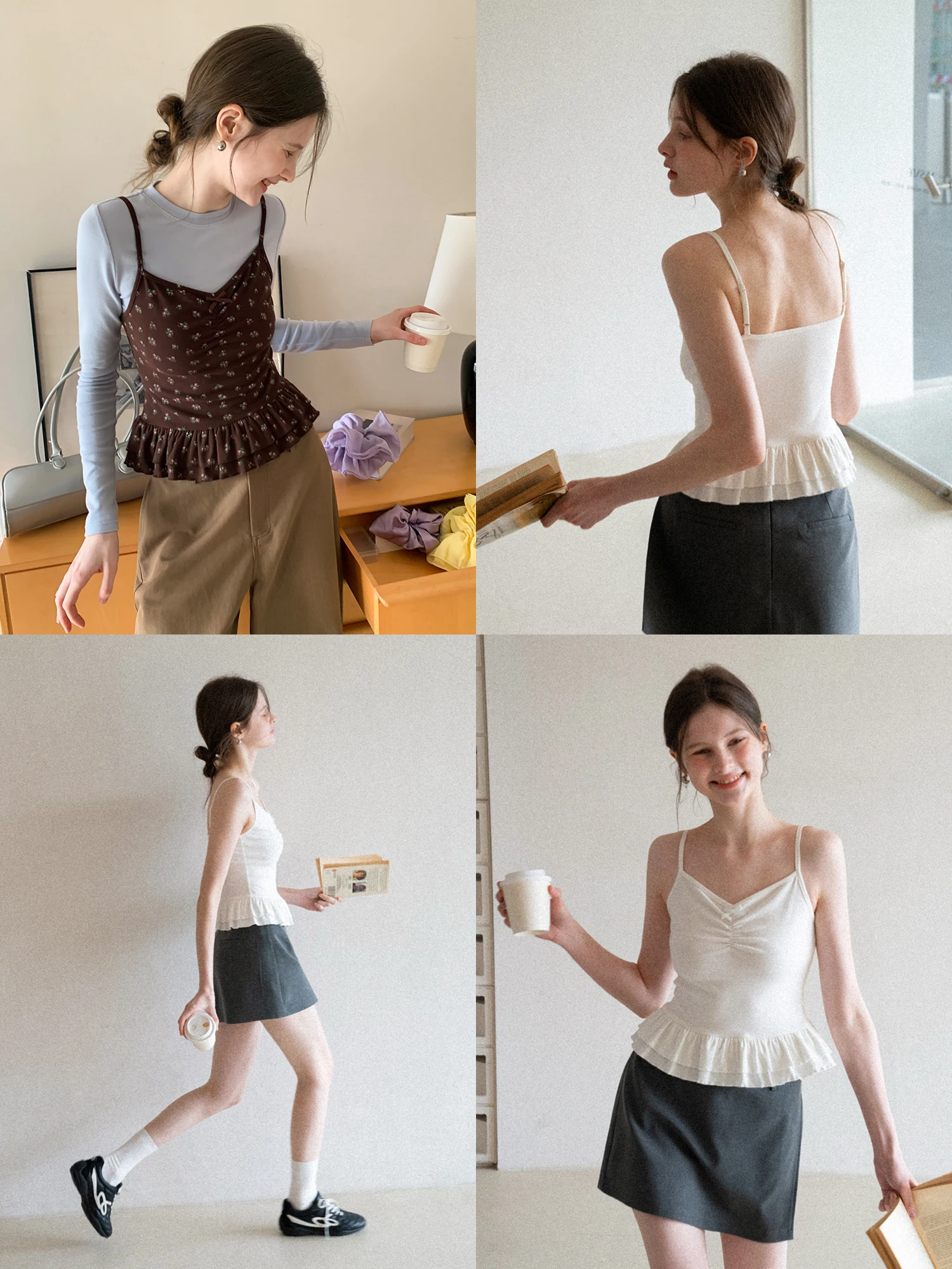 EGGKA Women's Slim Fit Short Vest Top Spring Casual Style Floral Print Bell Sleeve Inner Wear Tank Top V Neck Casual Fashion