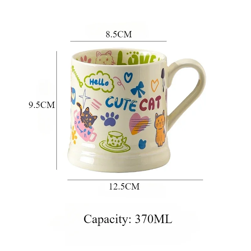 1pc Creative Cute Ceramic Cup Flower Printed Cat Pattern Household Breakfast Milk Juice Afternoon Tea Coffee Mugs Gift Drinkware