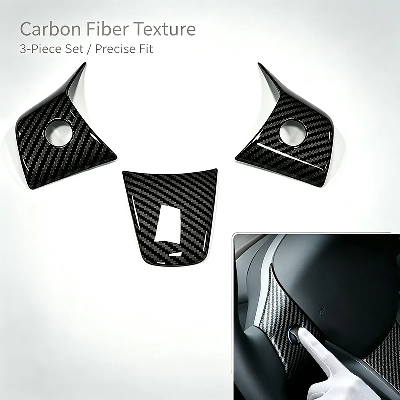 3Pcs Steering Wheel Trim Cover Button Panel Trim Cover Decoration Sticker For Tesla Model 3 Model Y ABS Interior Accessories