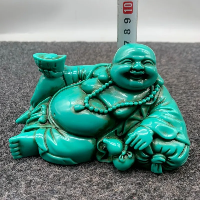 Laughing Maitreya Buddha Statue Imitation Turquoise Finish Reclining Figurine Feng Shui Wealth Home Desktop Decor Ornament view 6