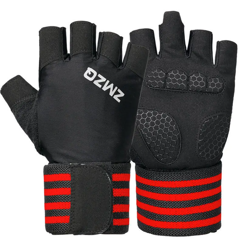 Body Building Gym Training Sports Workout  Fitness WeightLifting Red Gloves Wrist Wraps Workout Half Finger For Men &Women