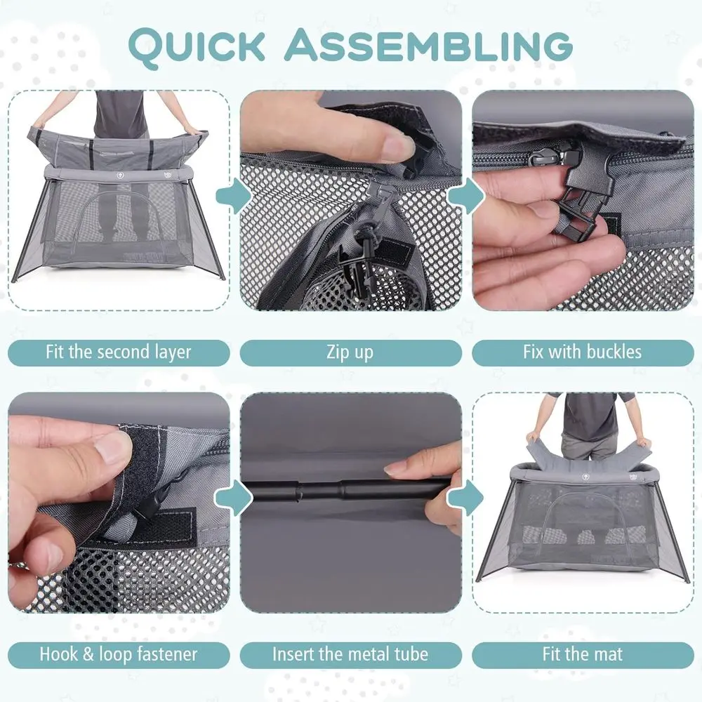 Compact Baby Playpen with Washable Mattress, Lightweight Foldable Travel Crib, Easy Setup Indoor/Outdoor Playard for Infants & T