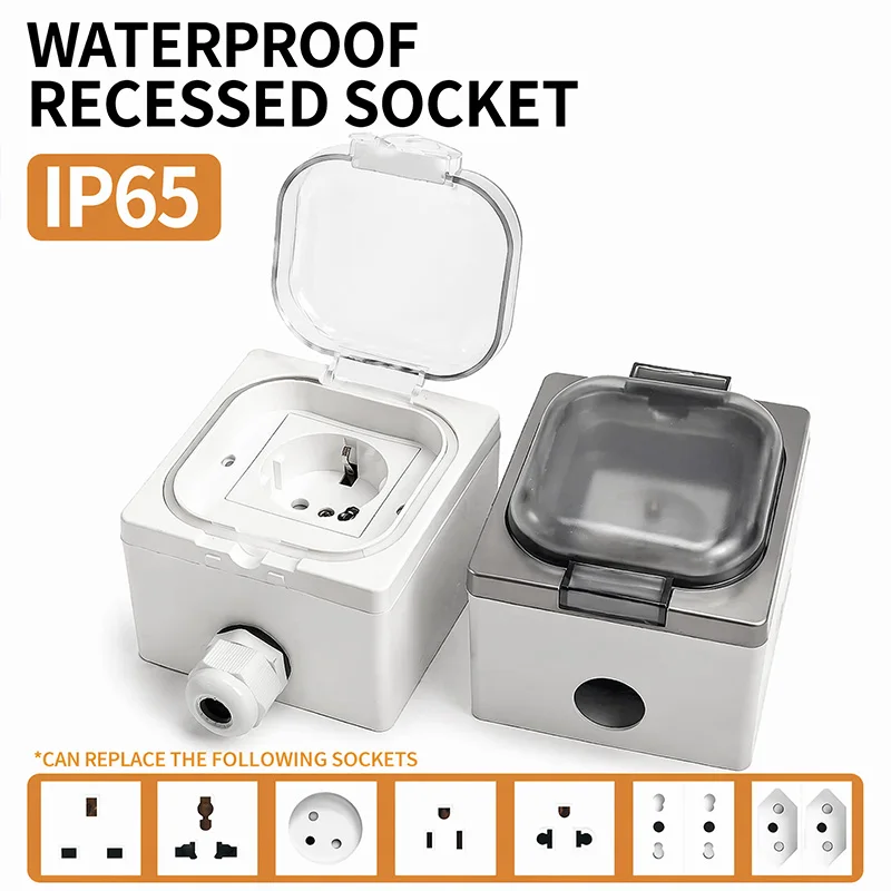 IP65 Wetterfeste Elektrische Steckdosenbox für Außenmontage Universelle EU/UK-Steckdose Schutzgehäuse Kabelverschraubung