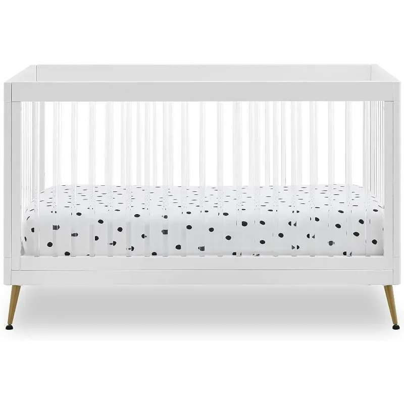 Delta Children Sloane 4-in-1 Acrylic Convertible Crib - Includes Conversion Rails, Bianca White w/Melted Bronze