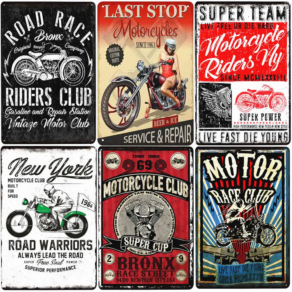 

Motorcycle Retro Metal Sign, New York Motor Club Tin Plaque, Garage Decor, Rider Club Wall Art Poster, Man Cave Plate, N398