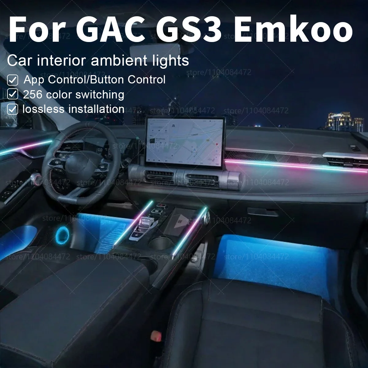 

Для GAC GS3 Emkoo 22in1 RGB салон автомобиля акриловые автомобильные окружающие освещение RGB скрытая акриловая полоса украшения атмосфера аксессуары