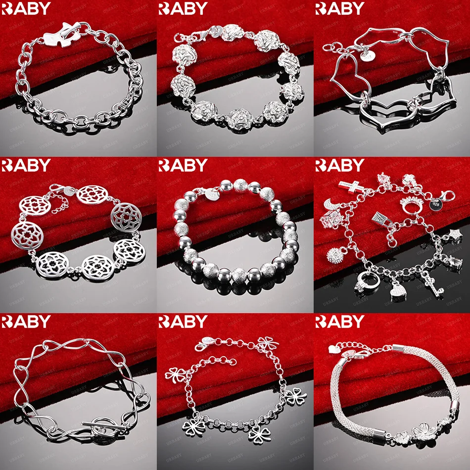 

URBABY 925 Sterling Silver Design Bracelet For Women Men Fashion Jewelry Charm Grace Noble Wedding Accessories