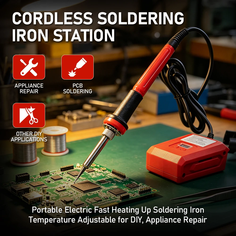 

Cordless Soldering Iron Adjustable Temperature Fast Heating Electric Welding Tool for PCB Soldering Appliance Repair DIYProjects