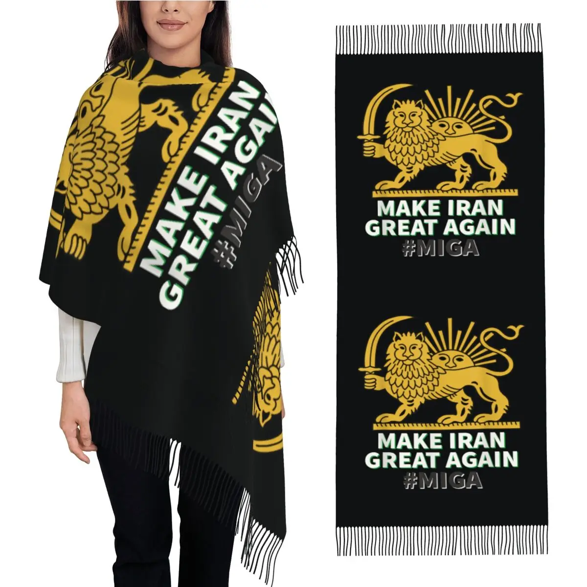 

Make Iran Great Again Persian Lion And Sun Shiro Khorshid Scarf with Tassel Shawls Wrpas Men Women Headwear Scarves Bufanda