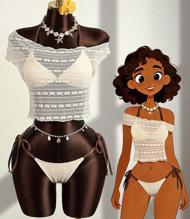 Sexy Women's Swimsuit 2026 Solid Color Bikinis Hollow Out Short Sleeve Three-pieces Split Bathing Suit Lace Up Bikini Swimwear