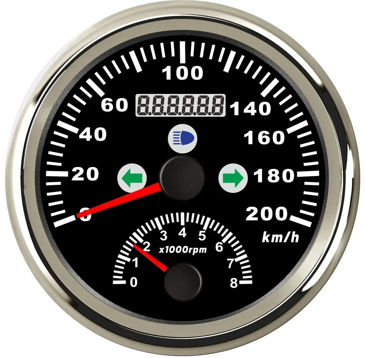 

Boat Marine GPS Speedometer 200KMH With Turning Light High Beam Tachometer 8000 RPM Red Led