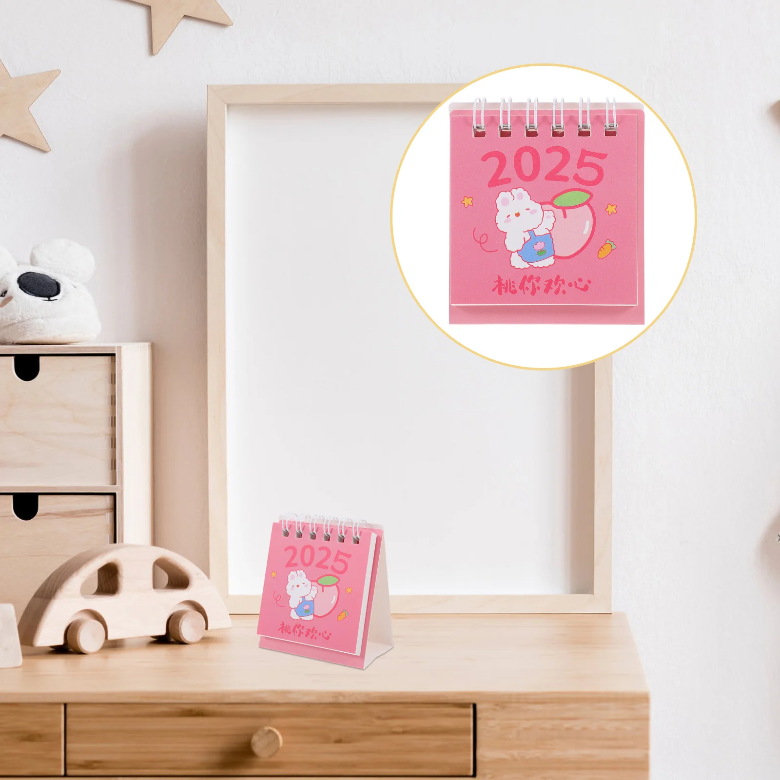 

Mini Desk Calendar 2024-2025 July To December Pink Twin Wire Binding Standing Flip Desktop Calendar For Home Office School Desk