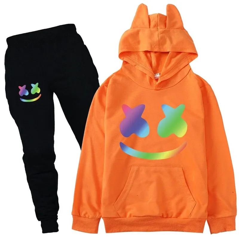 2-16y Frühling Herbst Kinder Kleidung Sets DJ Marsh mello Kinder Kleidung Baby Jungen Hoodies Hosen 2 Stück Set Trainings anzug Anime Outwear