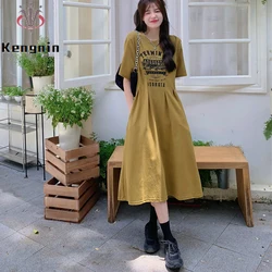Plus Size 4XL Loose Women's Summer Vintage Print T-Shirt Dress O-Neck Lady Vestido Female Robe Clothes New 2026 KE2765