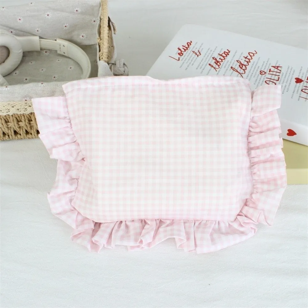 Portable Ruffle Plaid Makeup Bag Cloth Zipper Toiletry Organizer Bag Large Capacity Multifunctional Travel Storage Bag Home