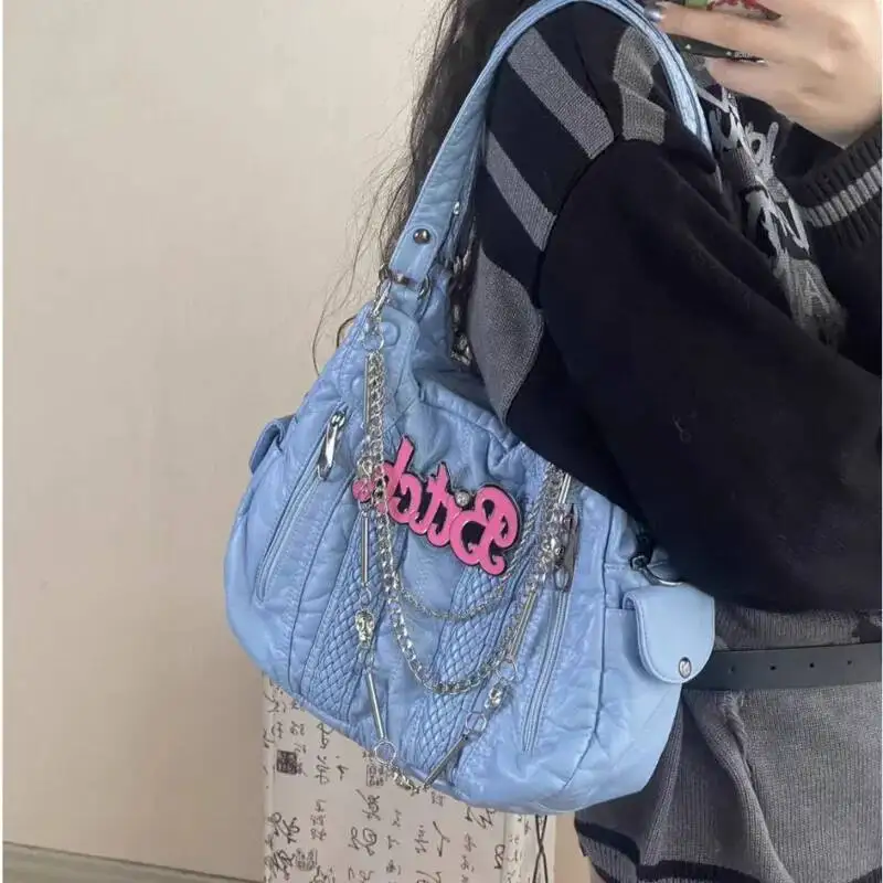 Vintage Soft Leather Y2k Vintage Underarm Women Multiple Styles Single Shoulder Chain Crossbody Bag Commute Chain Motorcycle Bag