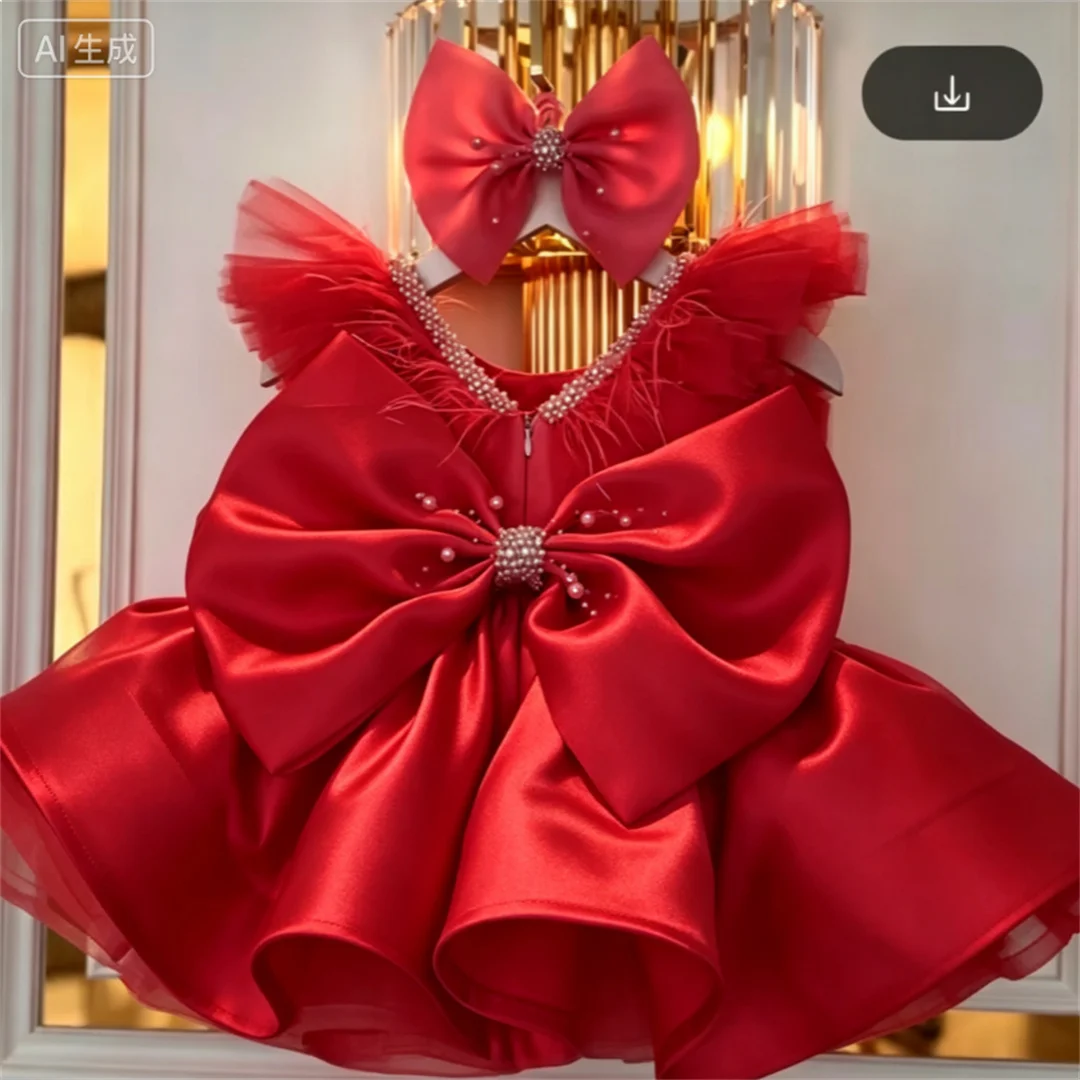 2027 Wed Dress New Flower Girl Satin Princess Dresses Clothes Recital Tutu Gown Children Costume Matching Kids Pageant Piano