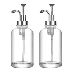 Shampoo Dispenser Glass Coffee Syrup Pump Bottle Set with Labels for Home Restaurant 17oz Dispenser for Bar Accessories Syrup