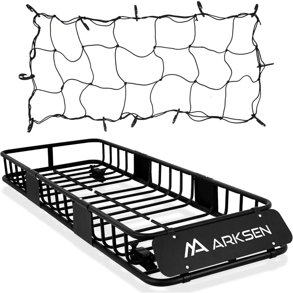 

64"x23"x6" Roof Rack Skinny Cargo Carrier with Basket & Net, Heavy Duty Weather Resistant Top Mount Cargo Rack, Luggage & Campi