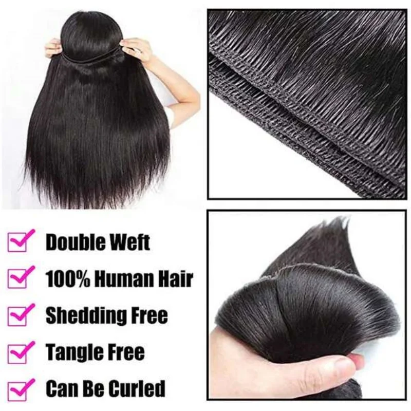 Прямые пучки человеческих волос 40, 42 дюйма, 1/3/4 пучка человеческих волос, 100% необработанные бразильские девственные волосы