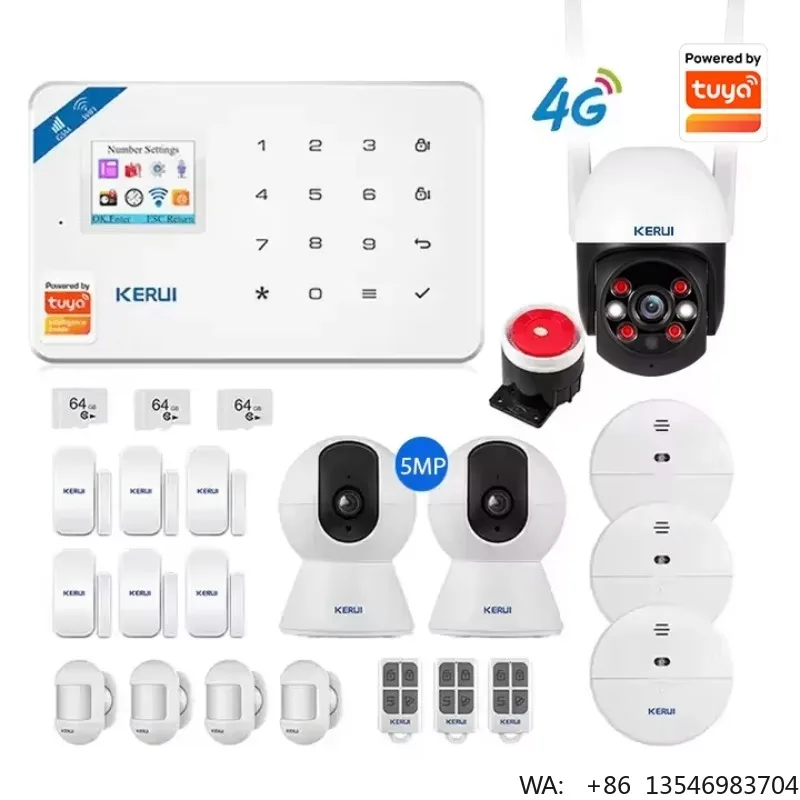KERUI W184 4G WIFI GSM Home Security Alarm System Alexa Home 5MP Works with Tuya Smart Camera Wireless Door Sensor Burglar Alarm