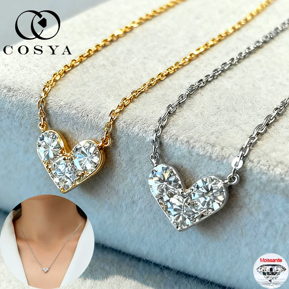 

COSYA 4 мм 1 карат муассанитовое ожерелье в форме сердца для женщин S925 посеребренное 18-каратное золото принцессы огранки D VVS1 Lab Diamond Party Fine Jewelry