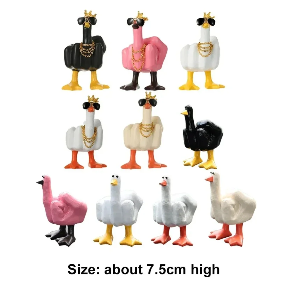 Duck Sculpture Decoration Figurine 7.5cm Tabletop Duck Decoration Middle Finger Duckling Resin Ornament Home Quirky Ornament